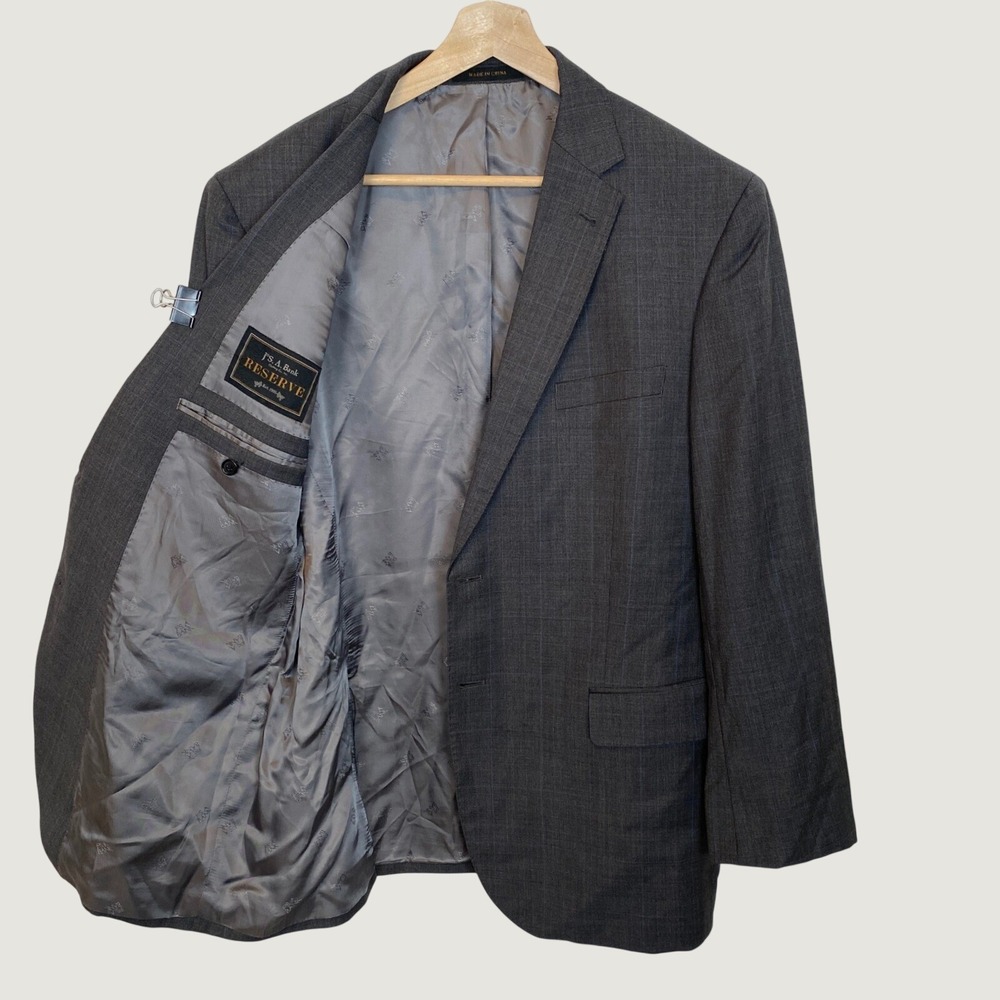 Jos A Bank Reserve Grey Glen Plaid Reda Super 130s Wool 44R Blazer Sport Jacket